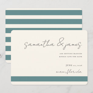 Colourful Bright Teal Stripes Handwritten Script Save The Date