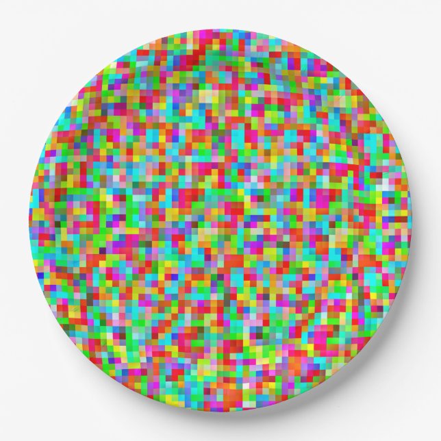 Colourful Bright Trendy Pixel Mosaic Pattern Paper Plate (Front)