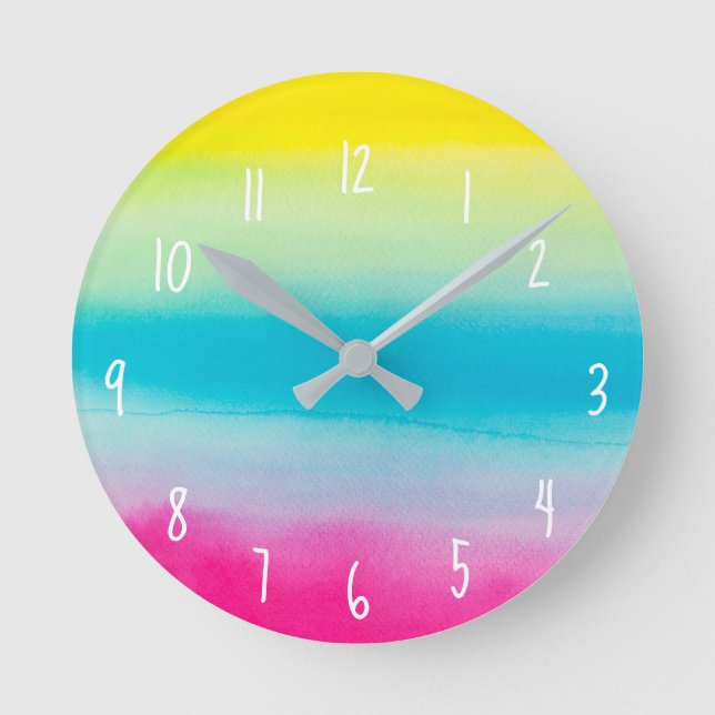 Colourful Bright Watercolor Clock (Front)