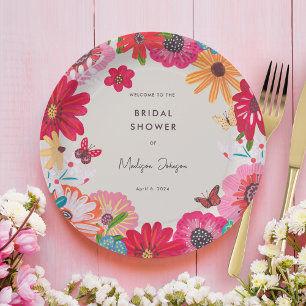 Colourful Bright Wildflower Bridal Shower Paper Plate