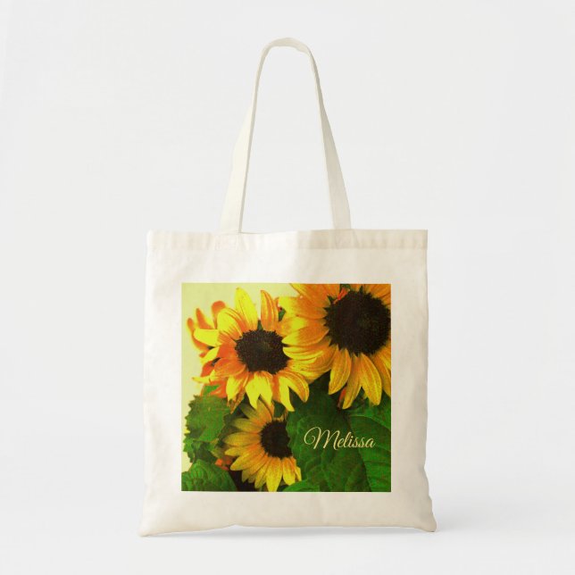 Colourful Bright Yellow Sunflowers Personalised Tote Bag (Front)
