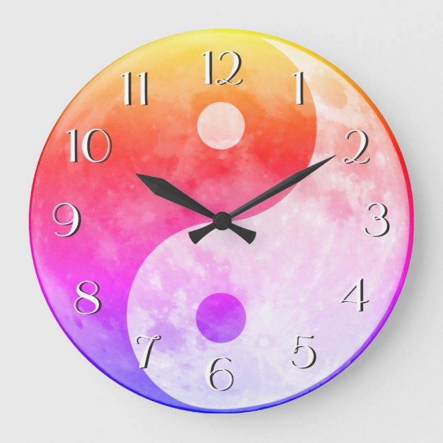 Colourful Bright Yin Yang Moon Elegant Numbers Large Clock (Front)