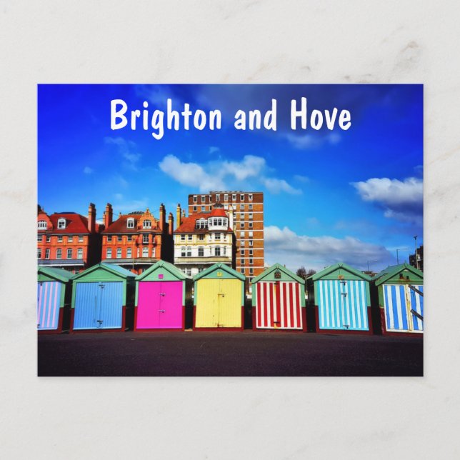 Colourful Brighton and Hove Summer Beach Huts Postcard (Front)