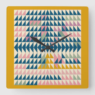 Colourful Brights Painted Geometric Shapes in Teal Square Wall Clock