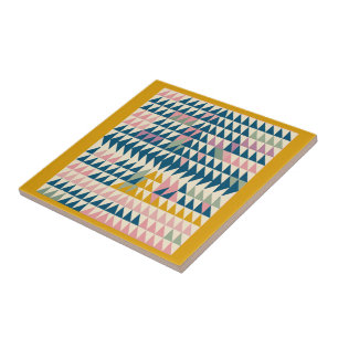 Colourful Brights Painted Geometric Shapes in Teal Tile