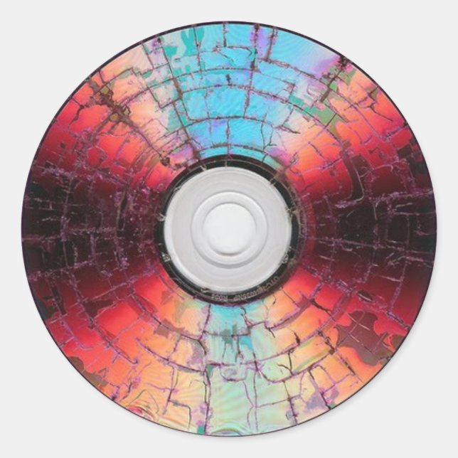 Colourful Broken CD  Disc Design Classic Round Sticker (Front)