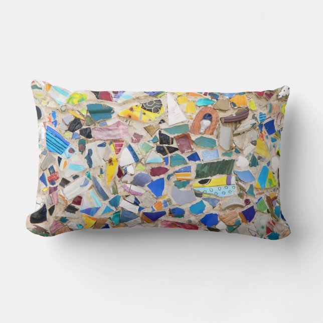 Colourful broken pottery wall picture very unusual lumbar cushion (Front)