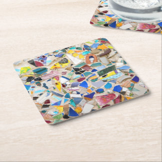 Colourful broken pottery wall picture very unusual square paper coaster
