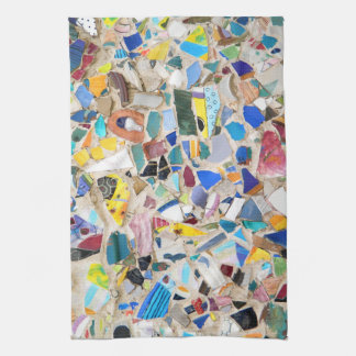 Colourful broken pottery wall picture very unusual tea towel