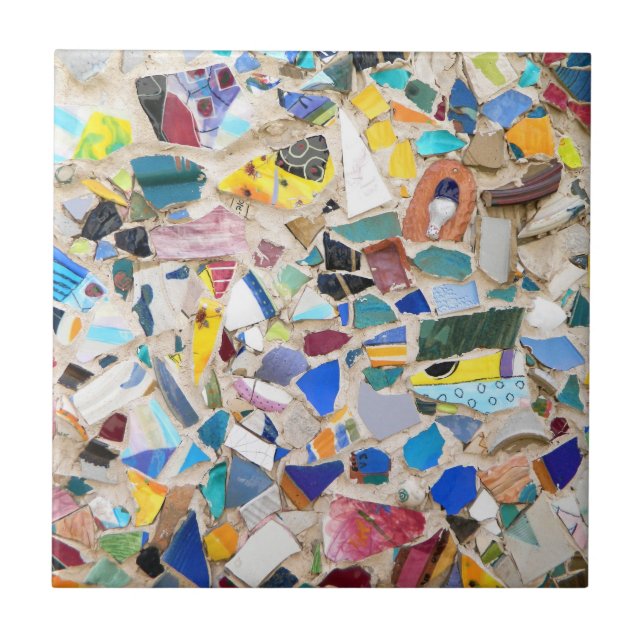 Colourful broken pottery wall picture very unusual tile (Front)