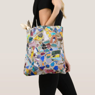 Colourful broken pottery wall picture very unusual tote bag