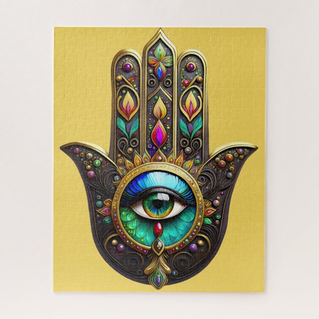 Colourful Brown Gold Hamsa Rainbow Colour Third Ey Jigsaw Puzzle (Vertical)
