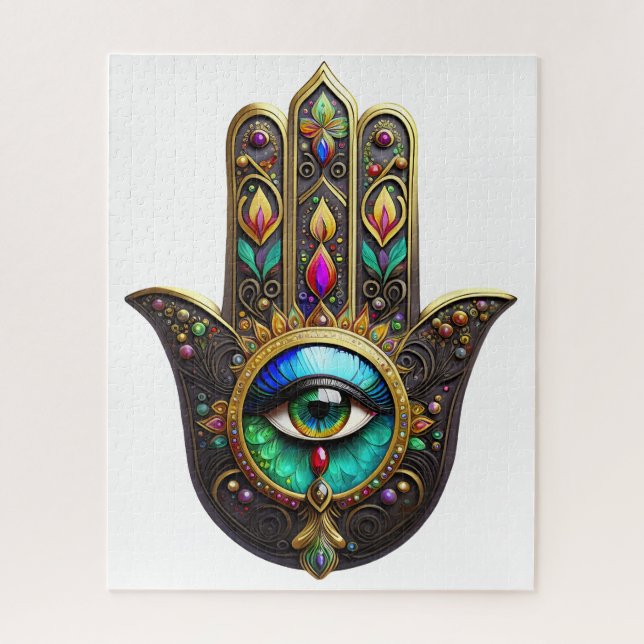 Colourful Brown Gold Hamsa Rainbow Colour Third Ey Jigsaw Puzzle (Vertical)