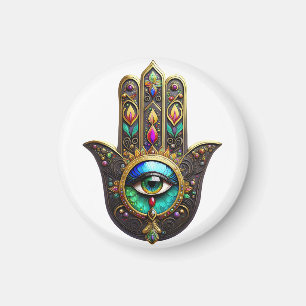 Colourful Brown Gold Hamsa Rainbow Colour Third Ey Magnet
