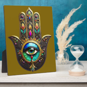 Colourful Brown Gold Hamsa Rainbow Colour Third Ey Plaque