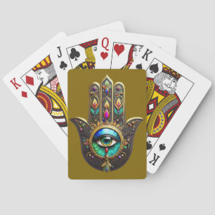 Colourful Brown Gold Hamsa Rainbow Colour Third Ey Playing Cards