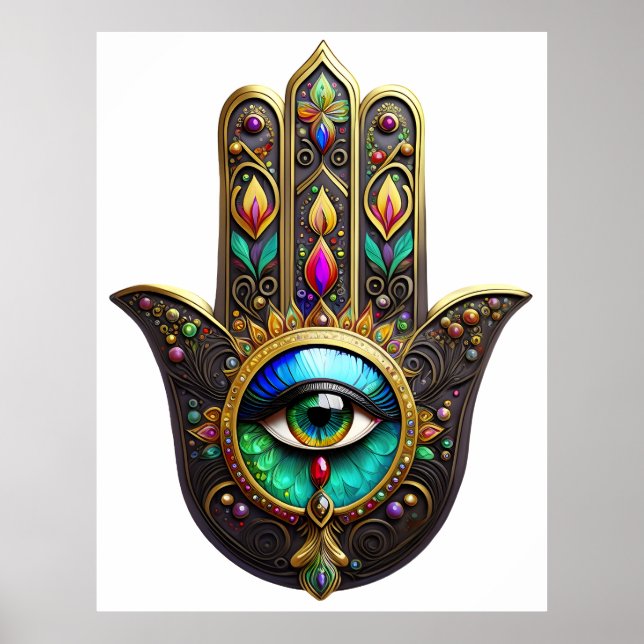 Colourful Brown Gold Hamsa Rainbow Colour Third Ey Poster (Front)