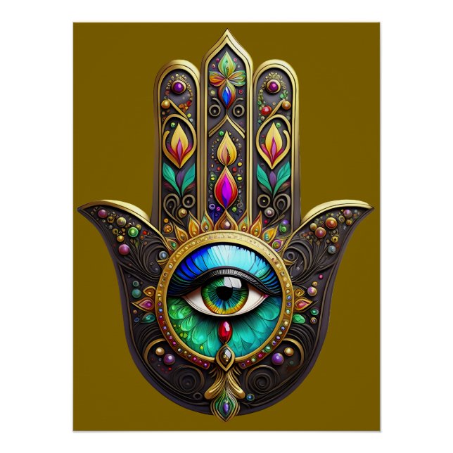Colourful Brown Gold Hamsa Rainbow Colour Third Ey Poster (Front)