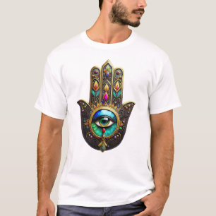 Colourful Brown Gold Hamsa Rainbow Colour Third Ey T-Shirt