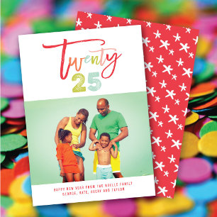 Colourful Brush 2025 Typography New Year Photo Holiday Card