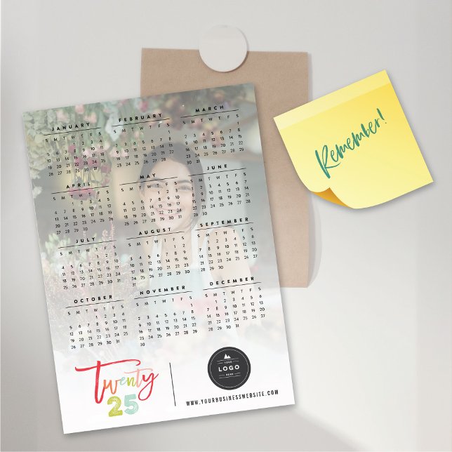 Colourful Brush Script 2025 Calendar Magnetic Card (Colorful Brush Script 2025 Calendar Magnetic Card @ fat_fa_tin)