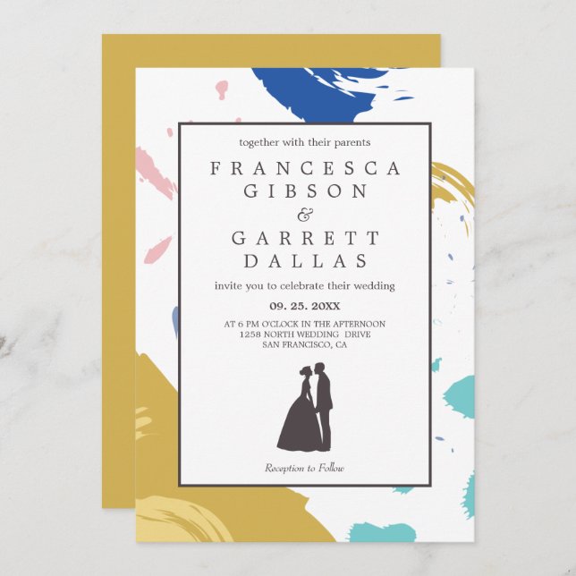 Colourful Brush Stroke Wedding Invitation (Front/Back)