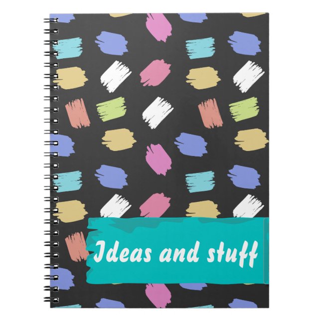 Colourful Brush Strokes on Black Ideas Notebook (Front)