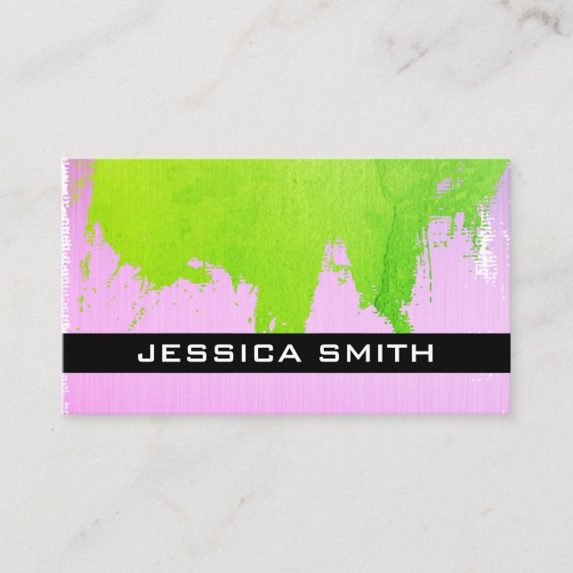 Colourful Brushed (Green Pink) Business Card (Front)
