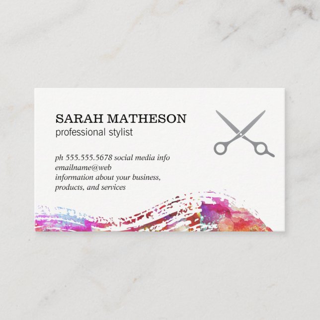 Colourful  Brushed Texture professional stylist Business Card (Front)
