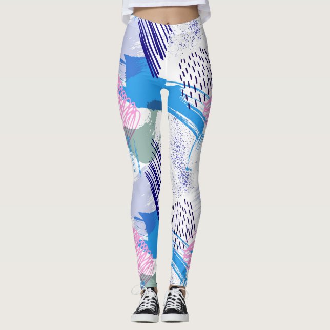 Colourful brushstroke abstract pattern leggings (Front)