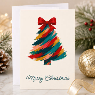 Colourful Brushstroke Christmas Tree Holiday Card
