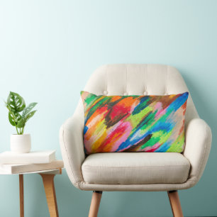 Colourful Brushstrokes - Abstract Modern Art Lumbar Cushion