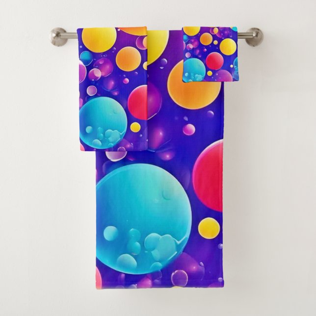 Colourful Bubble Abstract Art Bath Towel Set (Insitu)