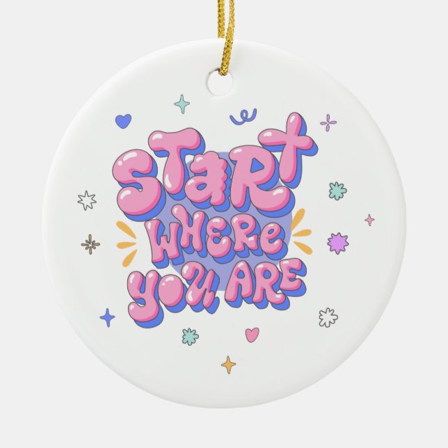 Colourful Bubble Letter Quote Ceramic Tree Decoration (Front)