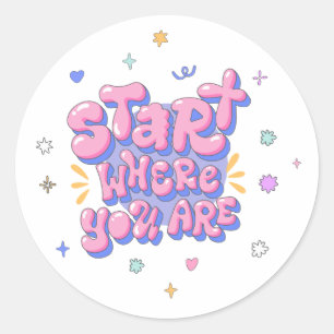 Colourful Bubble Letter Quote Classic Round Sticker