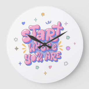 Colourful Bubble Letter Quote Large Clock