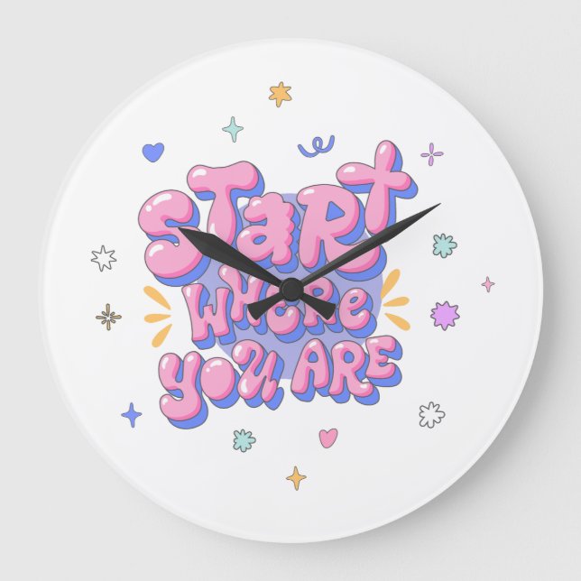 Colourful Bubble Letter Quote Large Clock (Front)