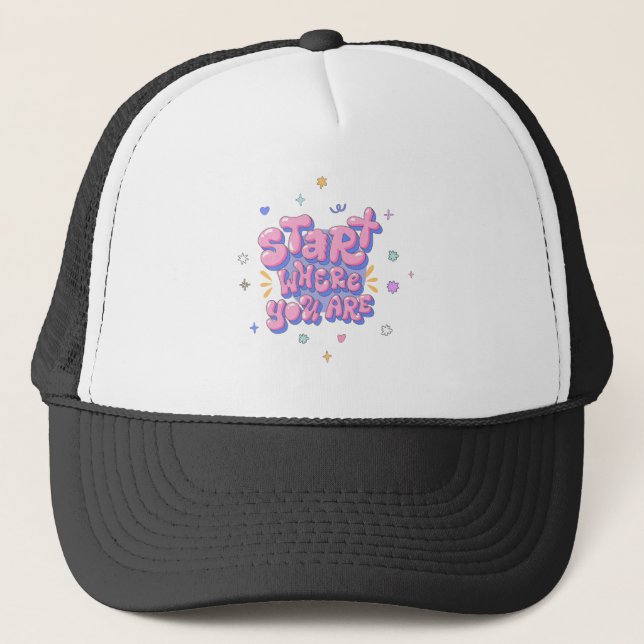 Colourful Bubble Letter Quote Trucker Hat (Front)