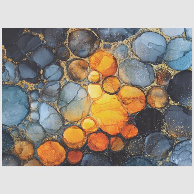 Colourful Bubble Texture with Gold Fluid Art Tissue Paper (Front)