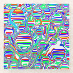 Colourful Bubbles Abstract Digital Art   Glass Coaster
