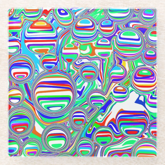 Colourful Bubbles Abstract Digital Art   Glass Coaster (Front)