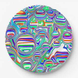 Colourful Bubbles Abstract Digital Art Paper Plate