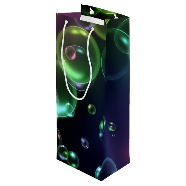 colourful bubbles on black wine gift bag (Back Angled)