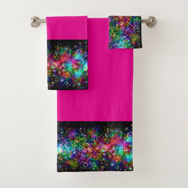 Colourful Bubbles Pink Bath Towel Set Coordinates (Insitu)
