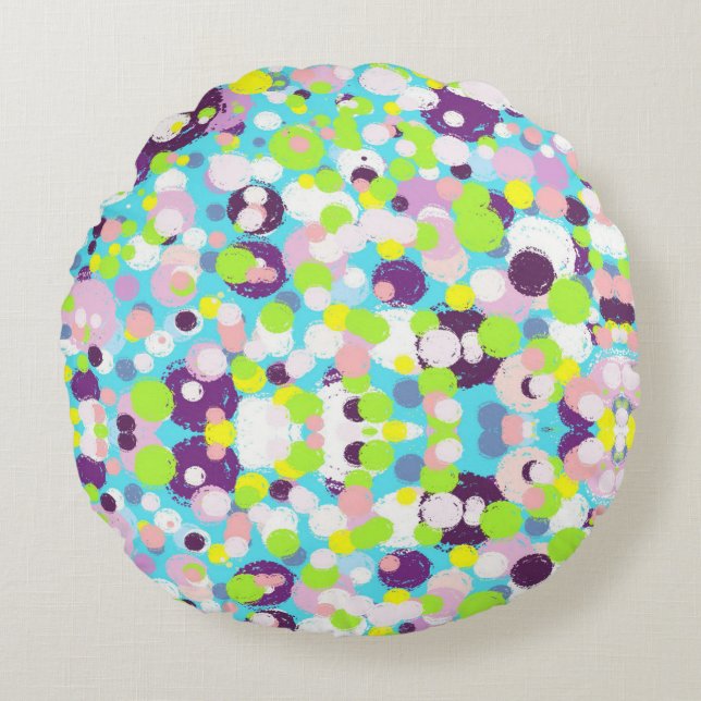 Colourful bubbles round cushion (Front)
