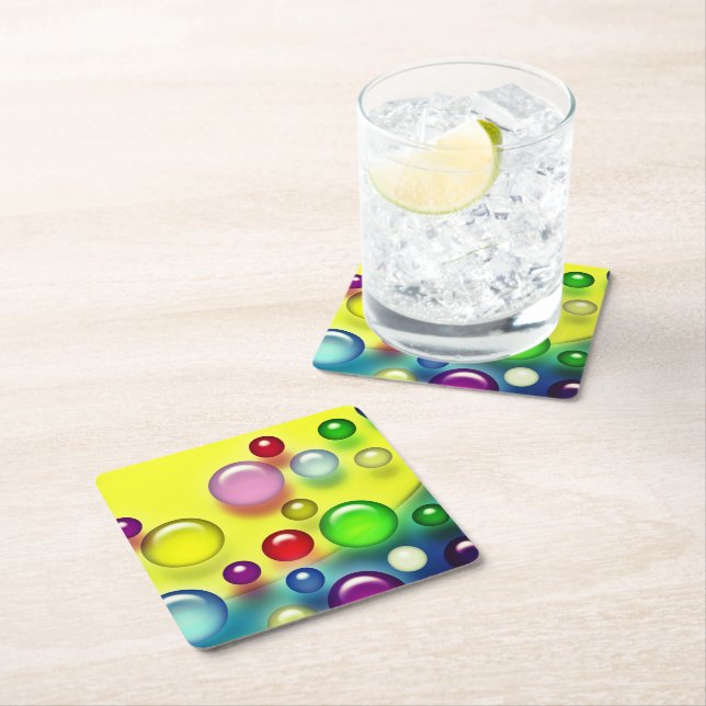 Colourful Bubbles Square Paper Coaster (Insitu)