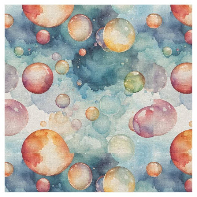Colourful Bubbles Watercolor Art  Fabric (Close Up)