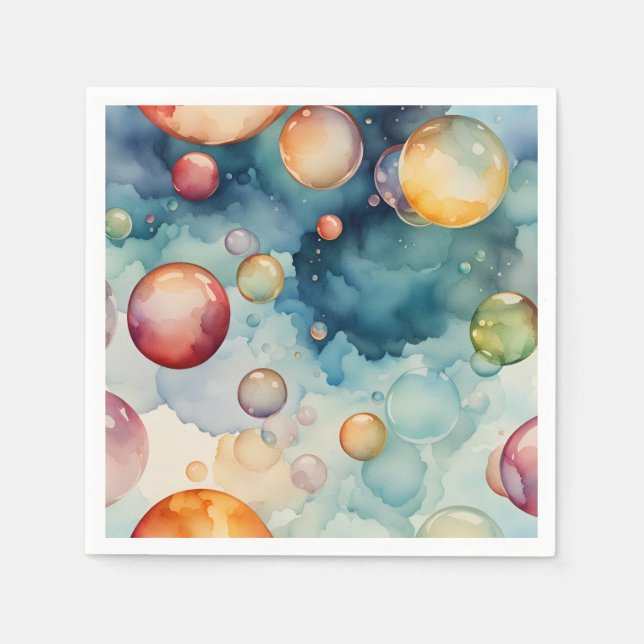 Colourful Bubbles Watercolor Art  Napkin (Front)