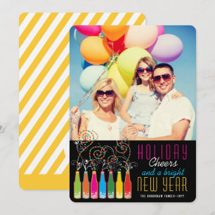 Colourful Bubbly Bottles Cheers New Year Photo Holiday Card
