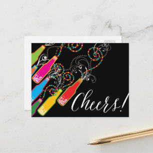 Colourful Bubbly Bottles Modern Cheers Fun New Yea Holiday Postcard